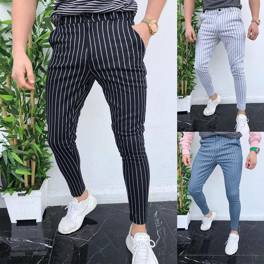Loom & Soul European Striped Men’s Casual Pants – Slim-Fit Tapered Streetwear Trousers | Modern Minimalist Comfort Wear