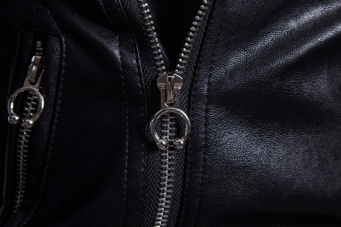 Chaqueta de cuero de oveja Loom & Soul™ para hombre – Abrigo ajustado con cremallera estilo europeo y cuello de traje