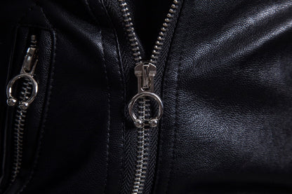 Chaqueta de cuero de oveja Loom & Soul™ para hombre – Abrigo ajustado con cremallera estilo europeo y cuello de traje