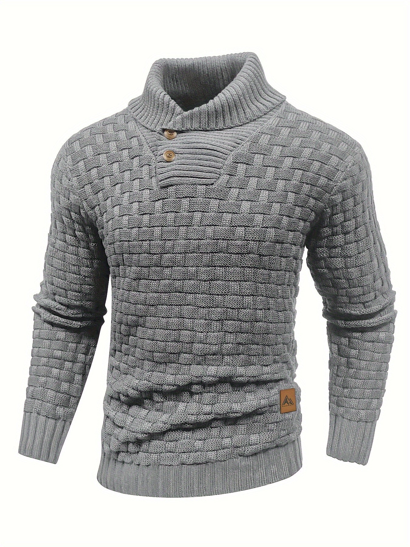 Men’s Waffle Knit Sweater – High Stretch Pullover with Lapel Collar