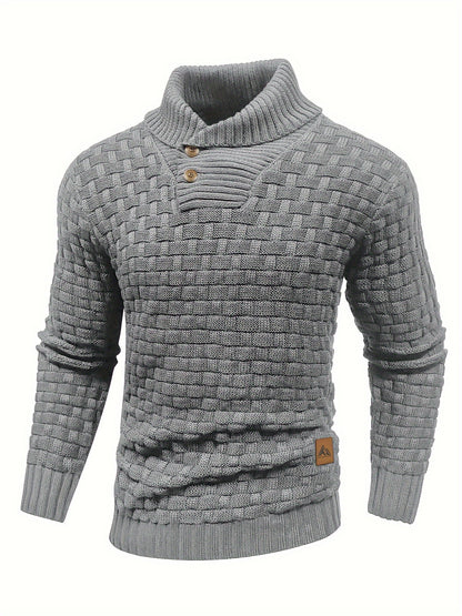 Men’s Waffle Knit Sweater – High Stretch Pullover with Lapel Collar
