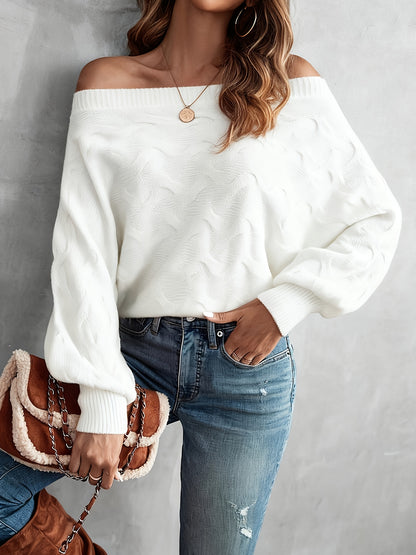 Suéter murciélago para mujer con hombros descubiertos – Tejido holgado para todas las estaciones