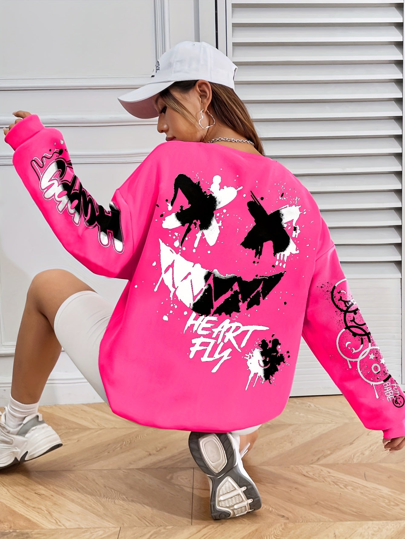 Sudadera con letras de grafiti para mujer – Jersey artístico negro para otoño/invierno