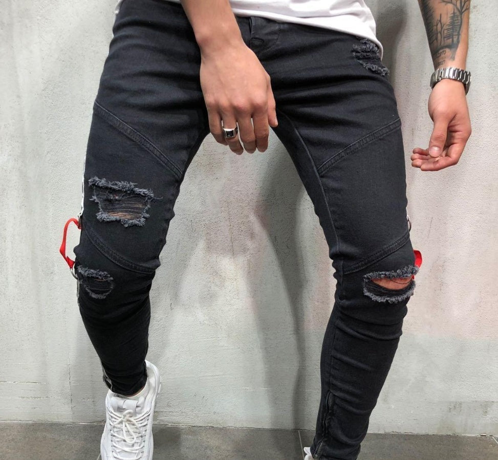 Loom & Soul™ Shredded Hem Skinny Jeans – Men’s Black Slim-Fit Denim Pants