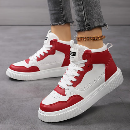 Women’s Mid-Top Patchwork Sneakers – Street Style Lace-Up