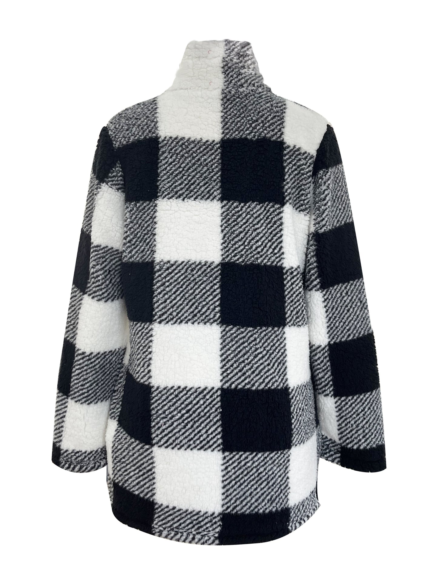 Pull douillet pour femme à col montant avec fermeture éclair – Motif écossais