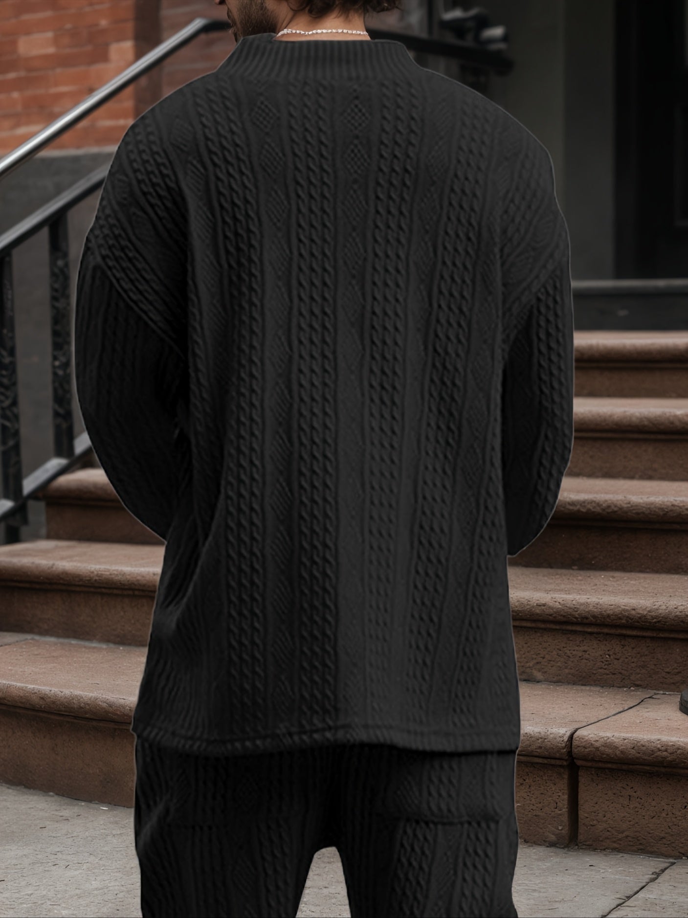 Suéter de punto con cuello en V para hombre – Jersey casual de jacquard acanalado