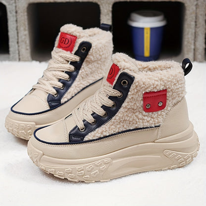 Botas de nieve forradas de felpa para mujer - Zapatos de invierno antideslizantes con suela de PVC