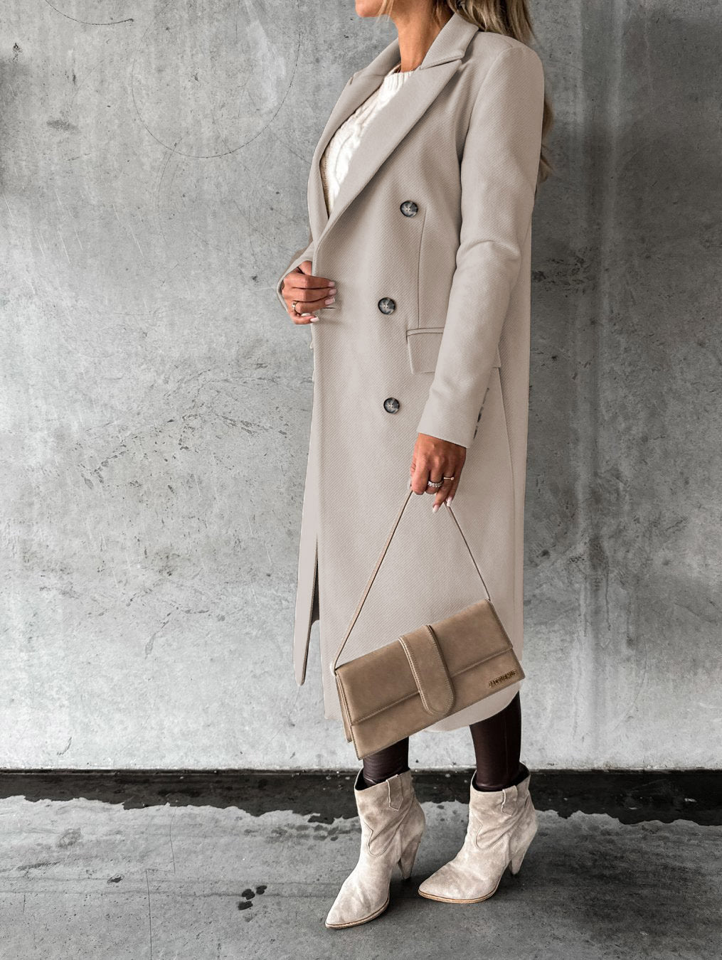 Abrigo de solapa cruzado Loom & Soul™ – Chaqueta larga de invierno ajustada para mujer para un estilo urbano sin esfuerzo
