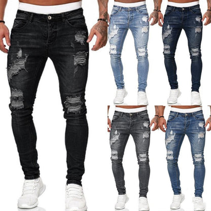 Loom & Soul™ Vaqueros ajustados desgastados vintage – Pantalones de mezclilla urbanos slim-fit para hombre