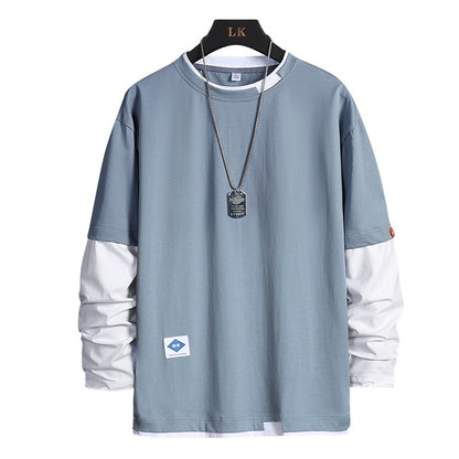 Camiseta de manga larga con cuello redondo para hombre – Capa base informal de corte holgado