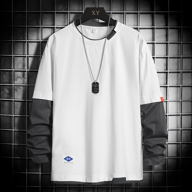 Camiseta de manga larga con cuello redondo para hombre – Capa base informal de corte holgado