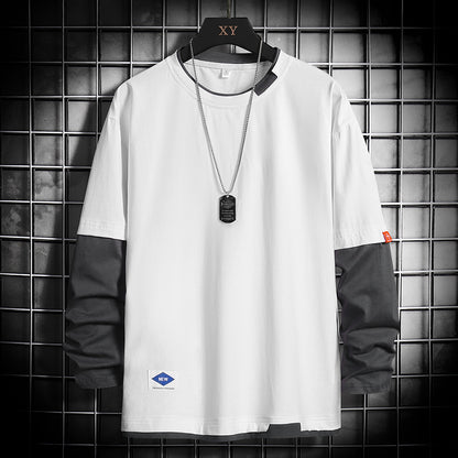 Camiseta de manga larga con cuello redondo para hombre – Capa base informal de corte holgado