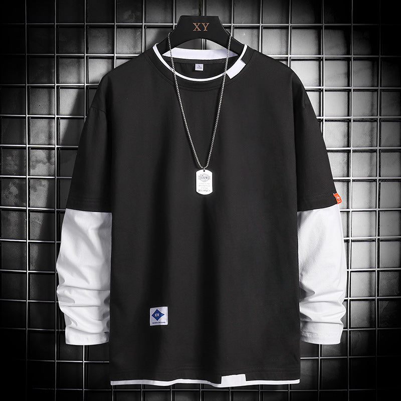 Camiseta de manga larga con cuello redondo para hombre – Capa base informal de corte holgado