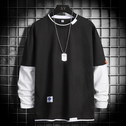 Camiseta de manga larga con cuello redondo para hombre – Capa base informal de corte holgado