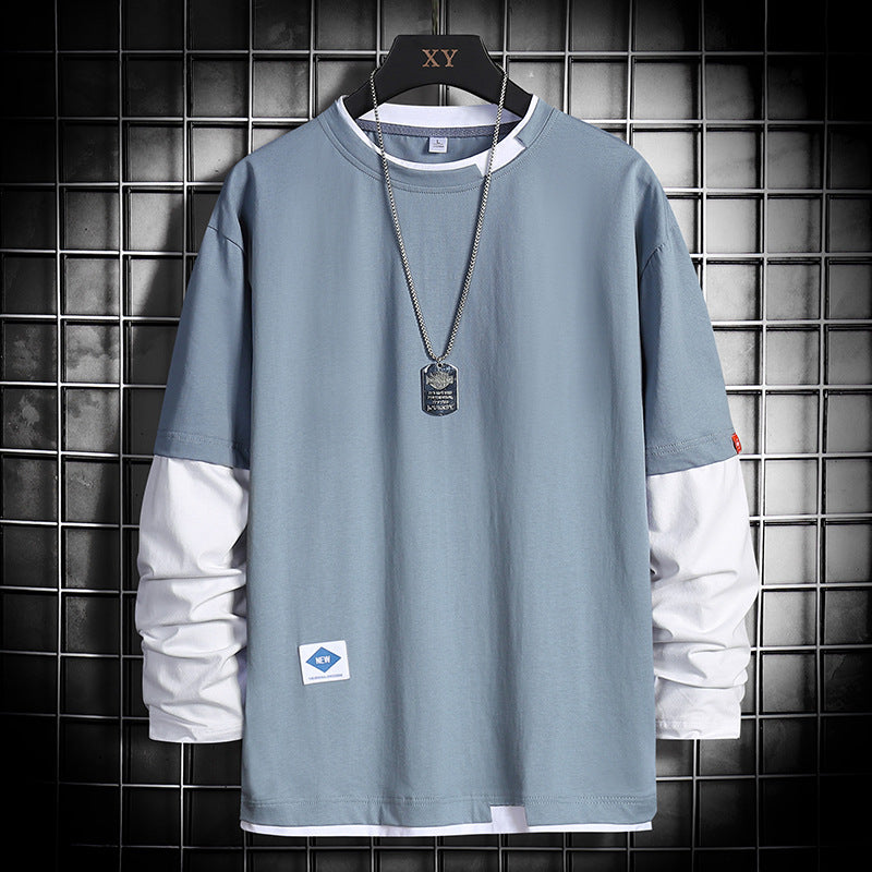 Camiseta de manga larga con cuello redondo para hombre – Capa base informal de corte holgado