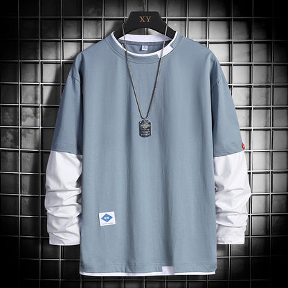 Camiseta de manga larga con cuello redondo para hombre – Capa base informal de corte holgado
