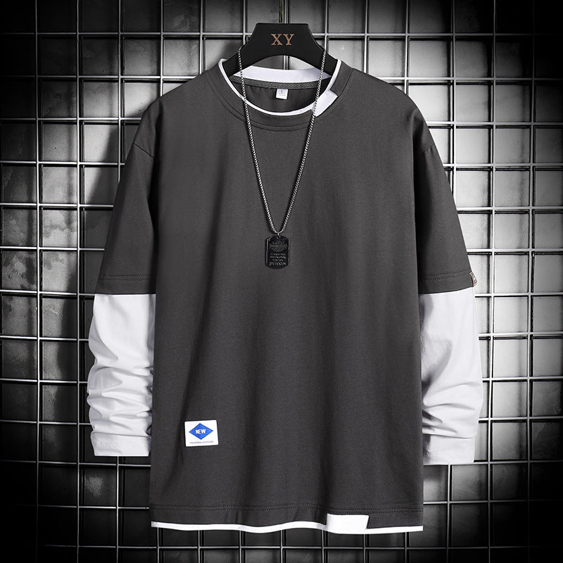 Camiseta de manga larga con cuello redondo para hombre – Capa base informal de corte holgado