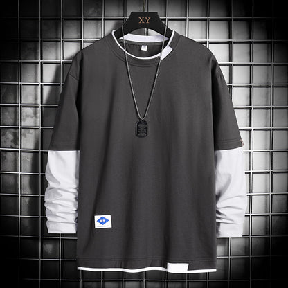 Camiseta de manga larga con cuello redondo para hombre – Capa base informal de corte holgado