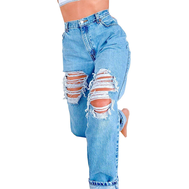 Jeans de mezclilla rasgados Loom & Soul para mujer – Pantalones ajustados de gran elasticidad