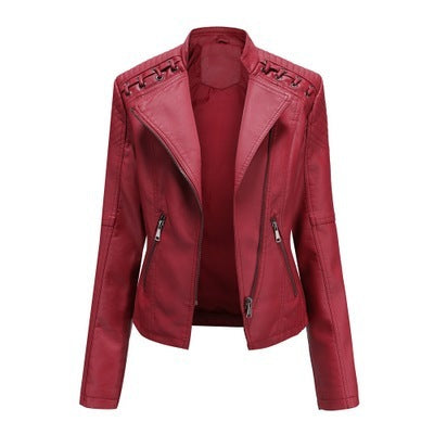 Loom & Soul™ Women’s Slim PU Leather Moto Jacket – Short Lapel Biker Coat for Chic Everyday Confidence
