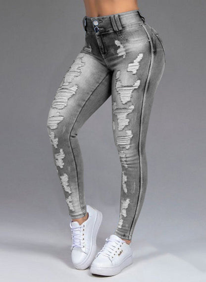 Loom & Soul™ Jeans elásticos rasgados – Pantalones de mezclilla rectos ajustados para mujer