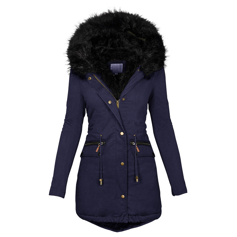 Abrigo de Algodón de Largo Medio para Mujer Loom & Soul – Chaqueta con Capucha Cálida con Cuello de Piel Sintética y Mangas Largas