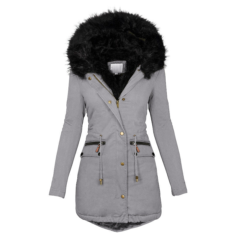 Abrigo de Algodón de Largo Medio para Mujer Loom & Soul – Chaqueta con Capucha Cálida con Cuello de Piel Sintética y Mangas Largas