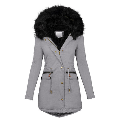 Abrigo de Algodón de Largo Medio para Mujer Loom & Soul – Chaqueta con Capucha Cálida con Cuello de Piel Sintética y Mangas Largas