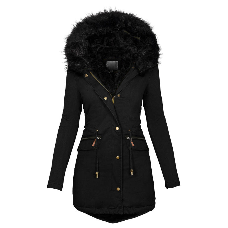 Abrigo de Algodón de Largo Medio para Mujer Loom & Soul – Chaqueta con Capucha Cálida con Cuello de Piel Sintética y Mangas Largas
