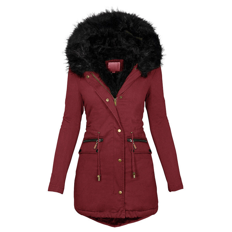 Abrigo de Algodón de Largo Medio para Mujer Loom & Soul – Chaqueta con Capucha Cálida con Cuello de Piel Sintética y Mangas Largas