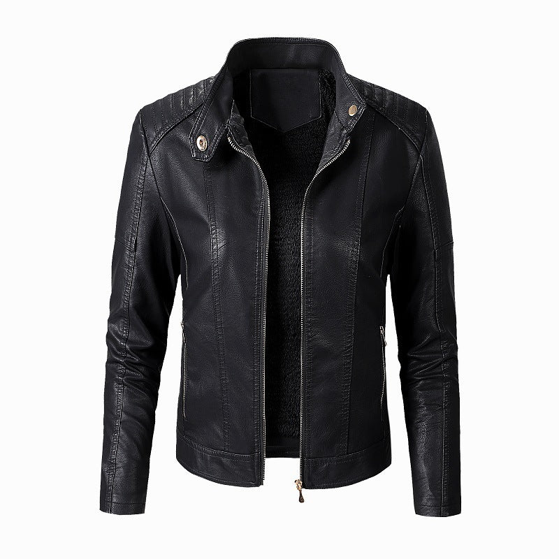Chaqueta de cuero sintético Loom & Soul™ para mujer – Abrigo de moda forrado de terciopelo con cuello alto para un estilo invernal elegante