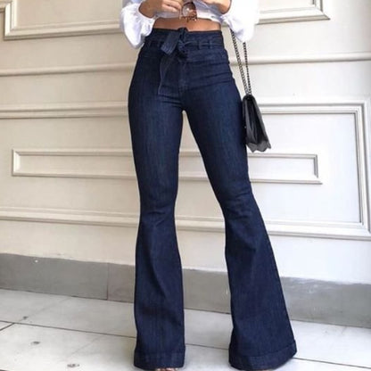 Pantalones vaqueros acampanados de tiro alto con cordones y encaje Loom & Soul para mujer