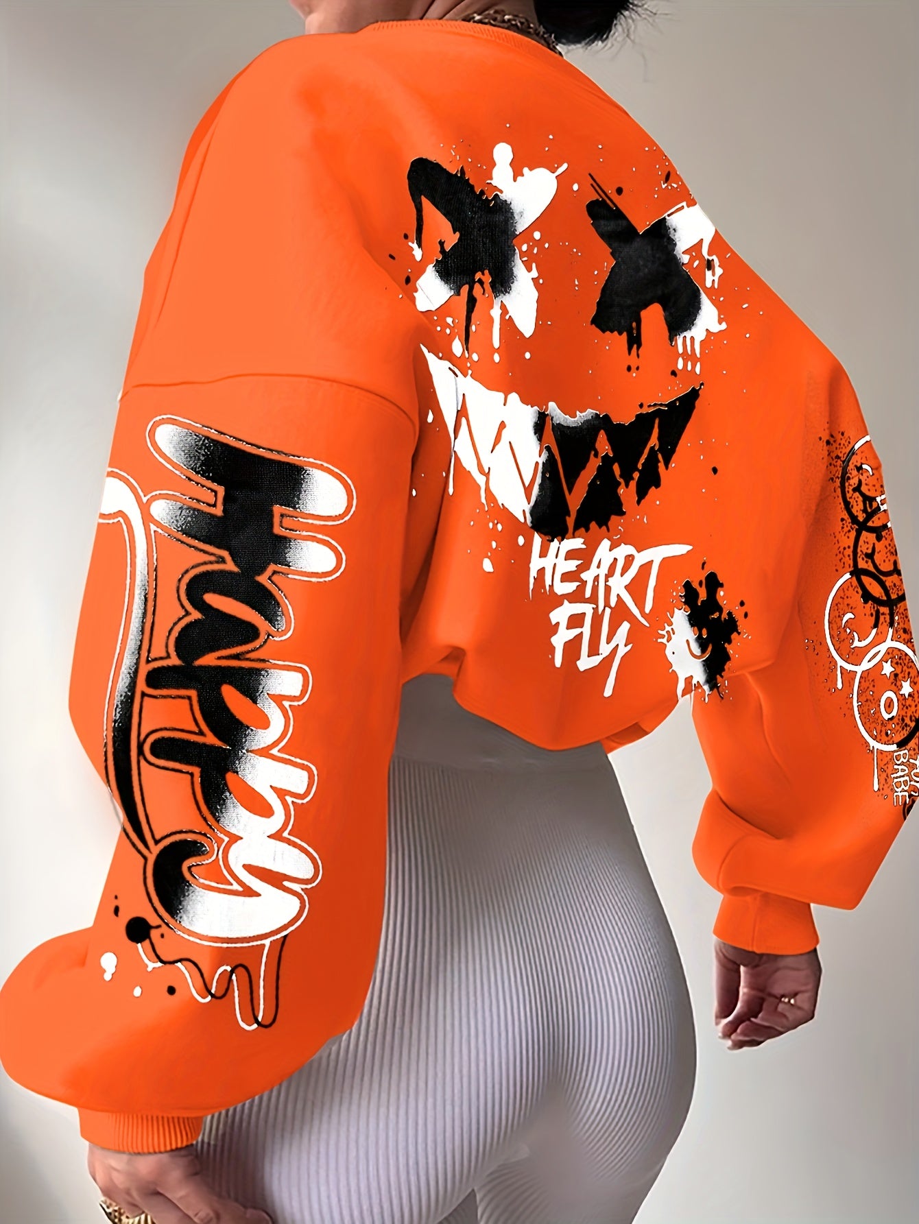 Sudadera con letras de grafiti para mujer – Jersey artístico negro para otoño/invierno
