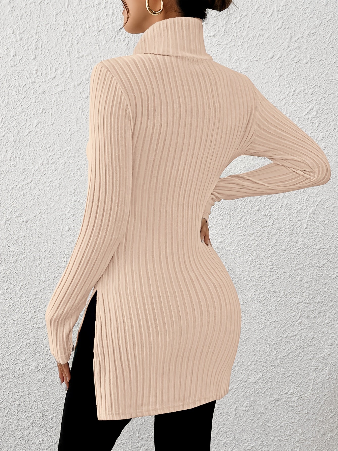 Top de cuello alto elegante para mujer – Tejido suave de manga larga y cuello alto