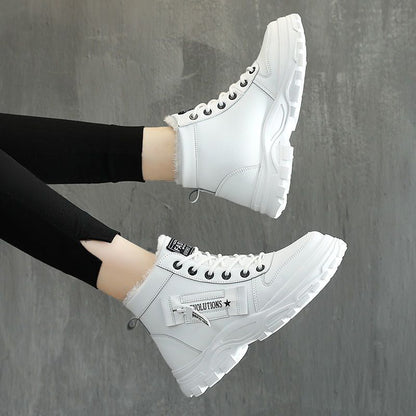 Botas de plataforma de invierno para mujer - Zapatos de invierno cálidos, casuales, con cordones y antideslizantes