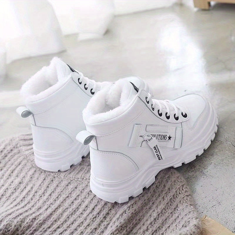 Botas de plataforma de invierno para mujer - Zapatos de invierno cálidos, casuales, con cordones y antideslizantes
