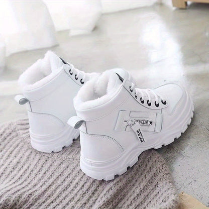 Botas de plataforma de invierno para mujer - Zapatos de invierno cálidos, casuales, con cordones y antideslizantes