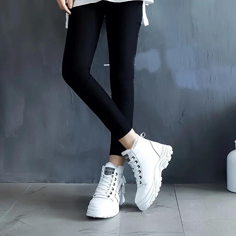 Botas de plataforma de invierno para mujer - Zapatos de invierno cálidos, casuales, con cordones y antideslizantes