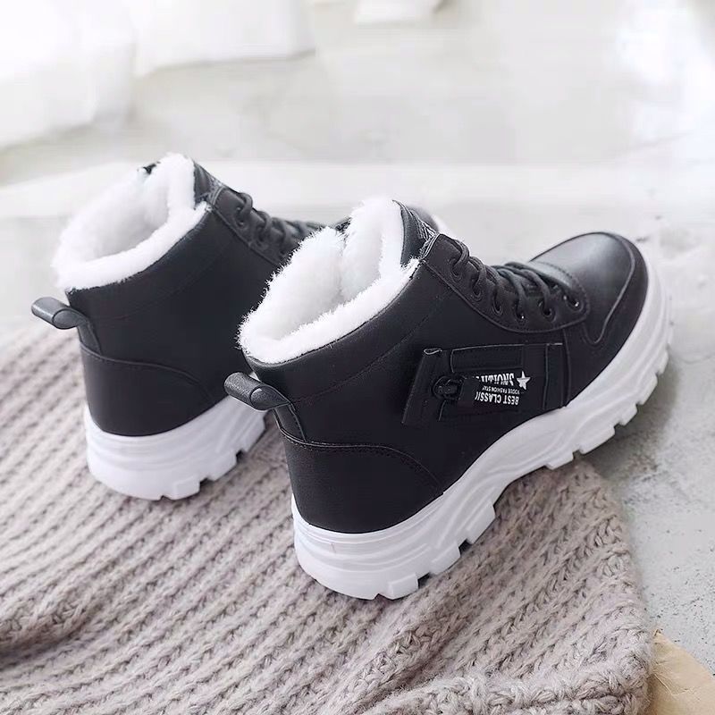 Botas de plataforma de invierno para mujer - Zapatos de invierno cálidos, casuales, con cordones y antideslizantes