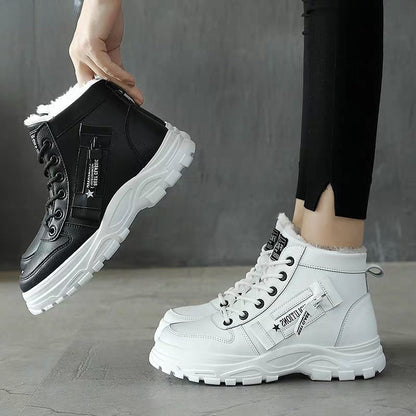 Botas de plataforma de invierno para mujer - Zapatos de invierno cálidos, casuales, con cordones y antideslizantes