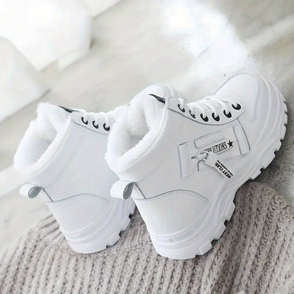 Botas de plataforma de invierno para mujer - Zapatos de invierno cálidos, casuales, con cordones y antideslizantes