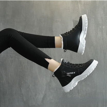 Botas de plataforma de invierno para mujer - Zapatos de invierno cálidos, casuales, con cordones y antideslizantes