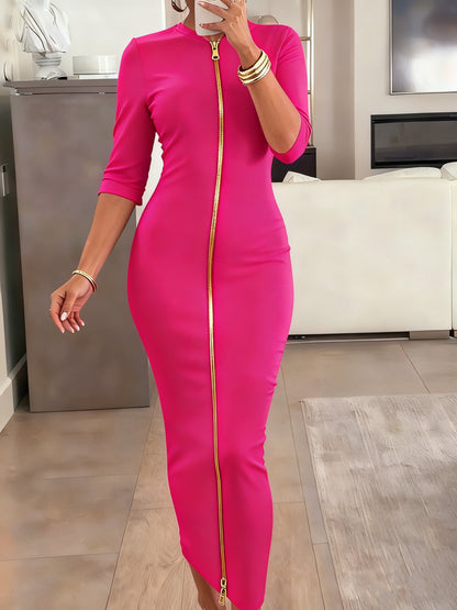 Vestido midi ajustado con cuello barco – Vestido elegante de manga corta con corte entallado