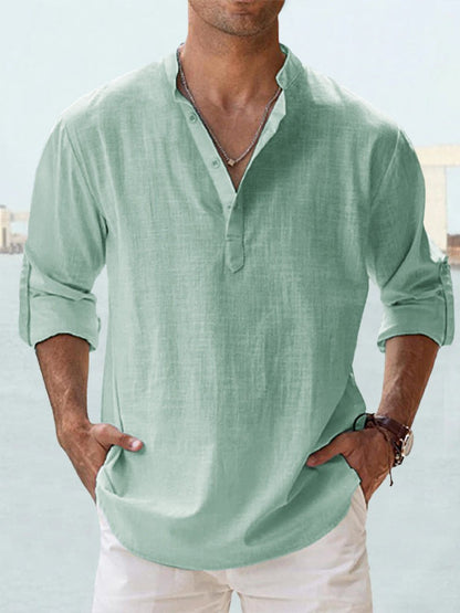Camiseta deportiva de cuello alto para hombre – Suéter holgado de algodón transpirable