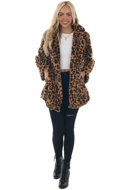 Chaqueta de felpa de leopardo para mujer – Abrigo de corte holgado