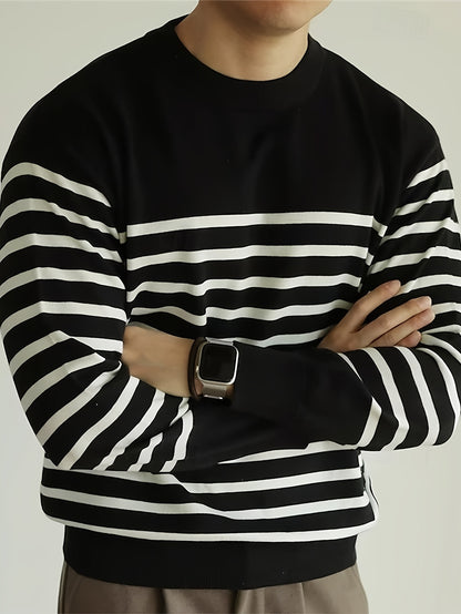 Suéter de punto a rayas para hombre – Jersey informal con cuello redondo estilo urbano