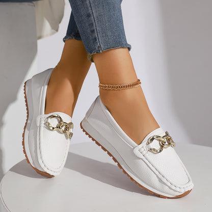 Women’s Chain Loafers – Suede Slip-On Comfort Flats