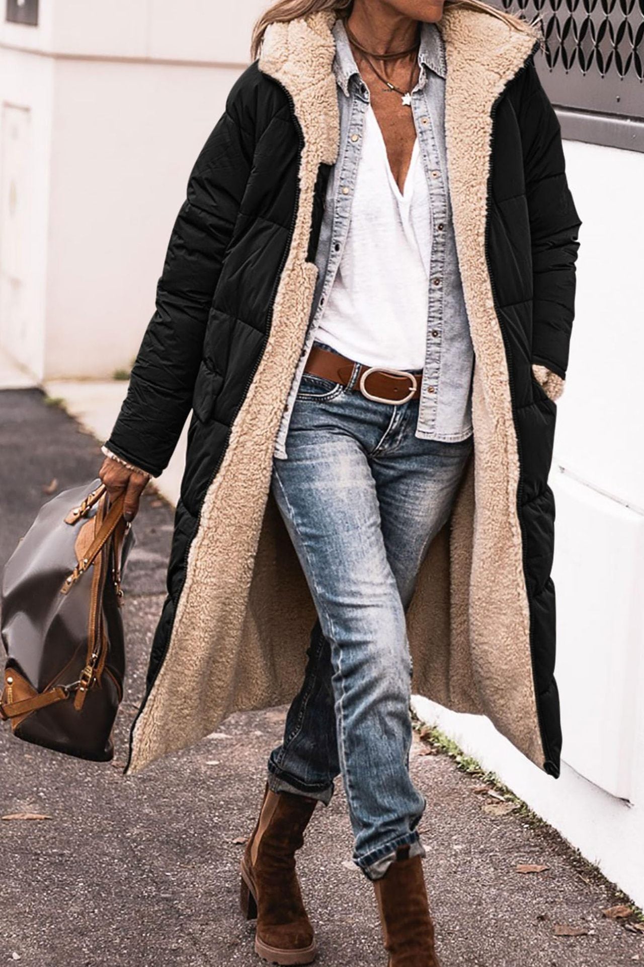 Chaqueta larga Loom & Soul™ Street Chic — Chaqueta de mezcla de algodón de longitud media para mujer con bolsillos | Elegante, cómoda y que inspira confianza