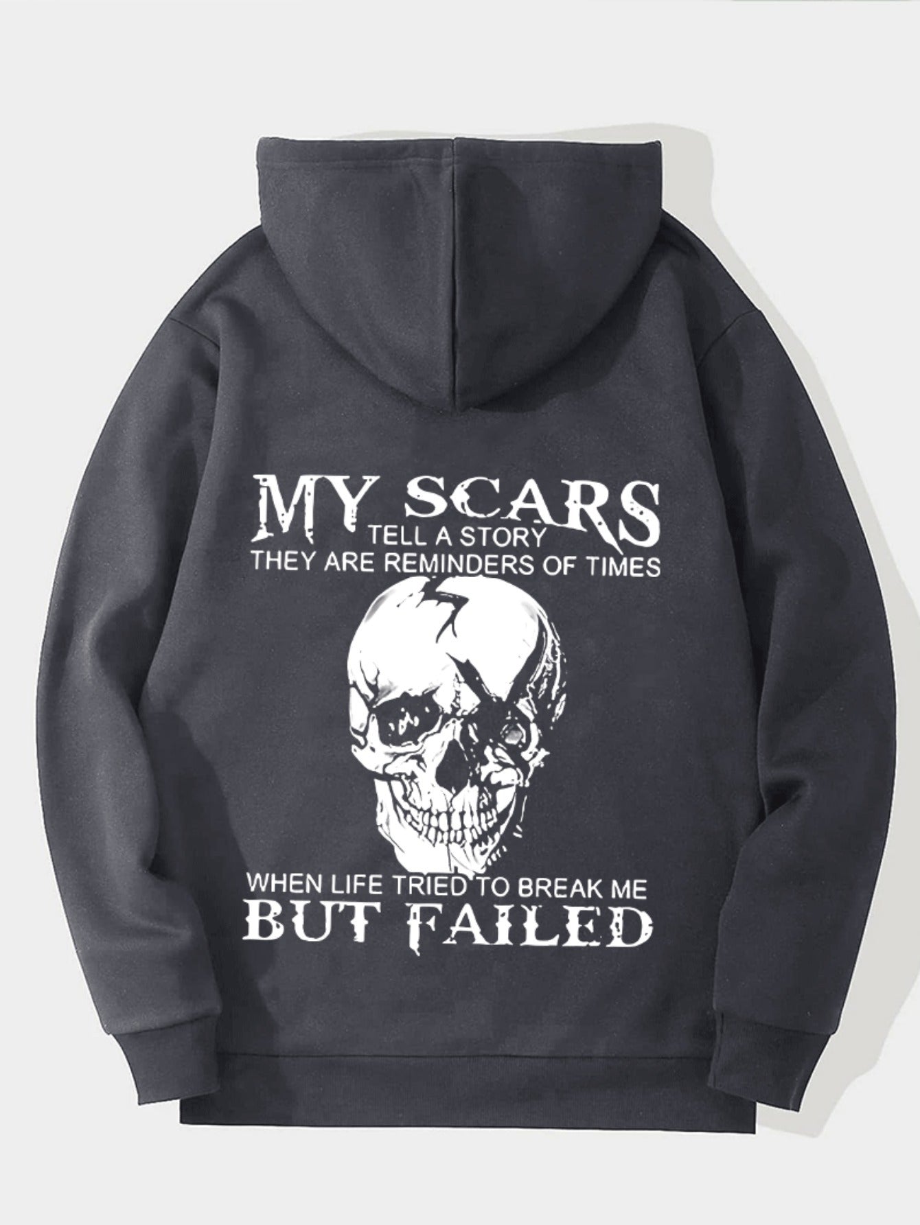 Sweat à capuche homme « My Scars Tell a Story » – Imprimé tête de mort au dos, motivation